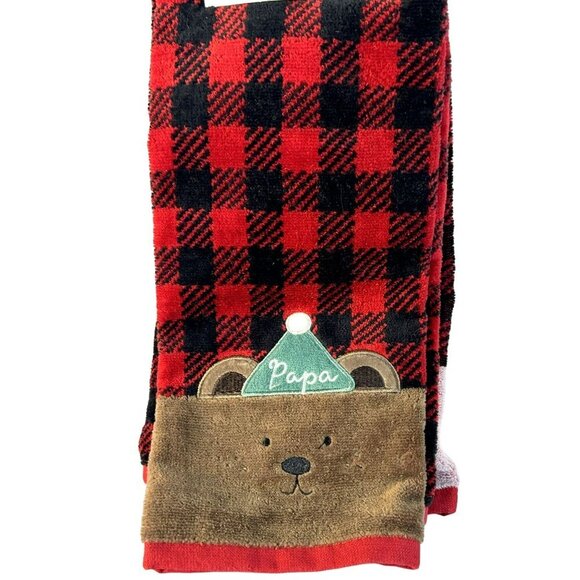 Red Black Plaid Mama & Papa Bear Bath Hand Towel Set (2) 100% Cotton Velour NEW - Picture 3 of 5